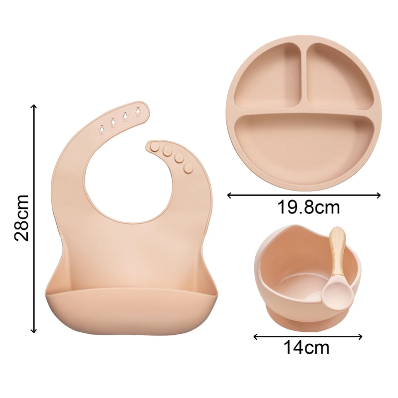 Baby Feeding Bowl Set Silicone Bibs non-slip Baby Silicone Tableware BPA Free Silicone Chewing Food Grade Newborn Accessories