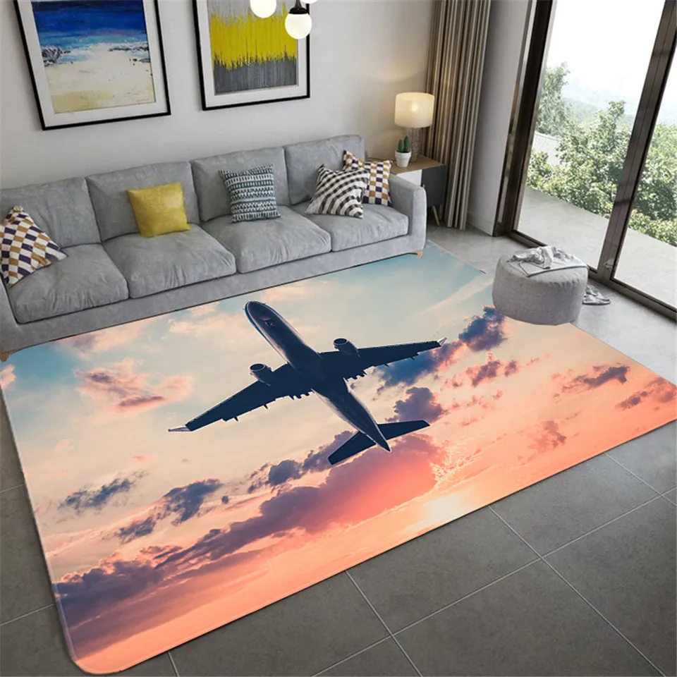 Fashion Airplane 3D Carpet For Home Living Room Soft Flannel Carpet Kids Room Rug Entrance Doormat Boy's Bedroom Rug Children