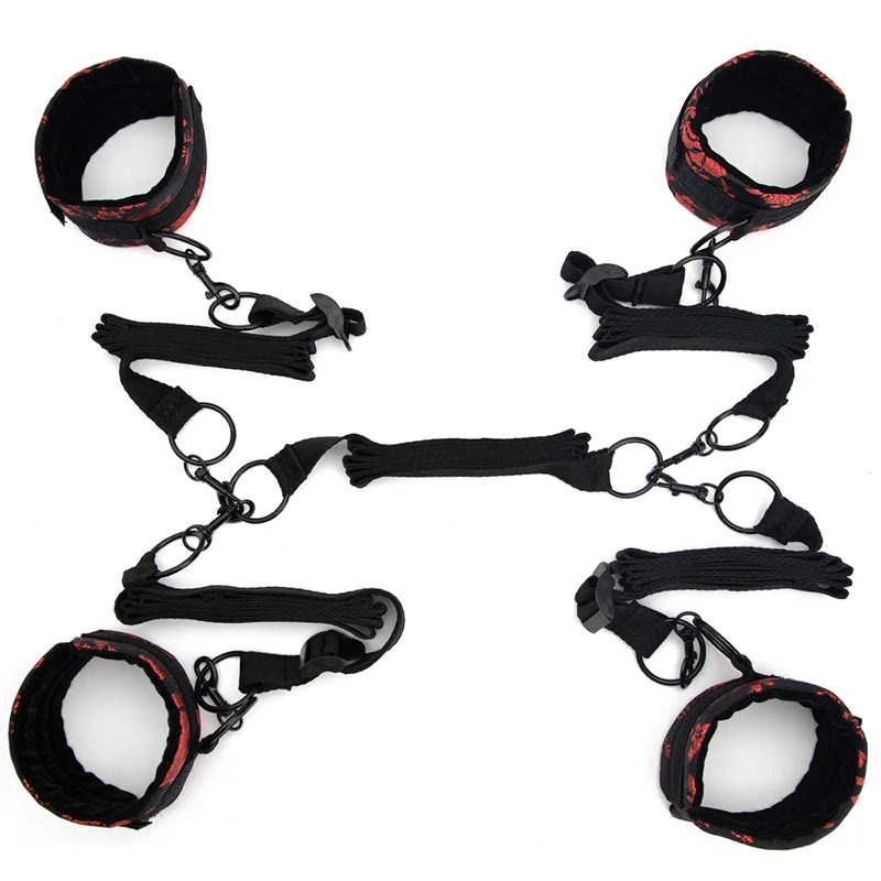 BLACKWOLF Sex Bed Toys Restraint Set Handcuffs Ankle Cuffs BDSM Bondage Straps Adult Games Sex Products Erotic Toys For Couples