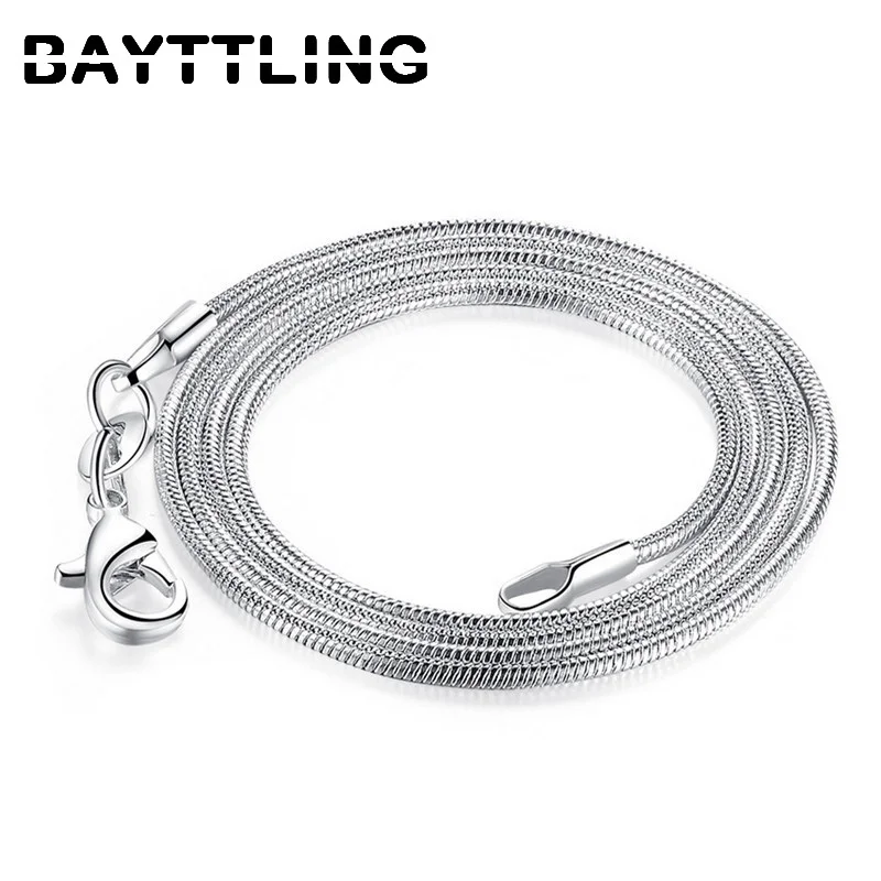 BAYTTLING-collar de plata de ley 925 para hombre y mujer, cadena de serpiente de 1MM, 16/18/20/22/24/26/28/30 pulgadas, joyería de moda, regalo al