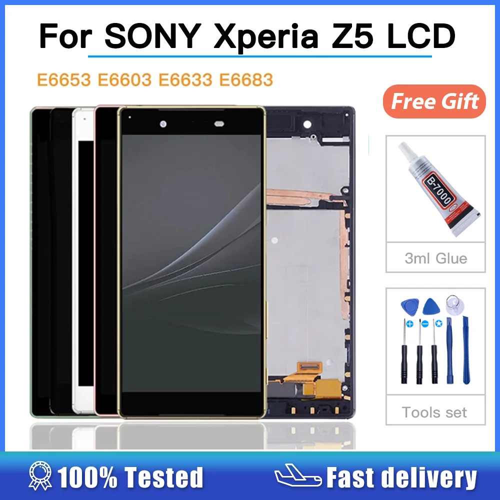 

100% Tested 5.2" LCD For SONY Xperia Z5 LCD Touch Screen Digitizer Assembly For Sony Z5 E6653 E6603 E6633 Display with Frame