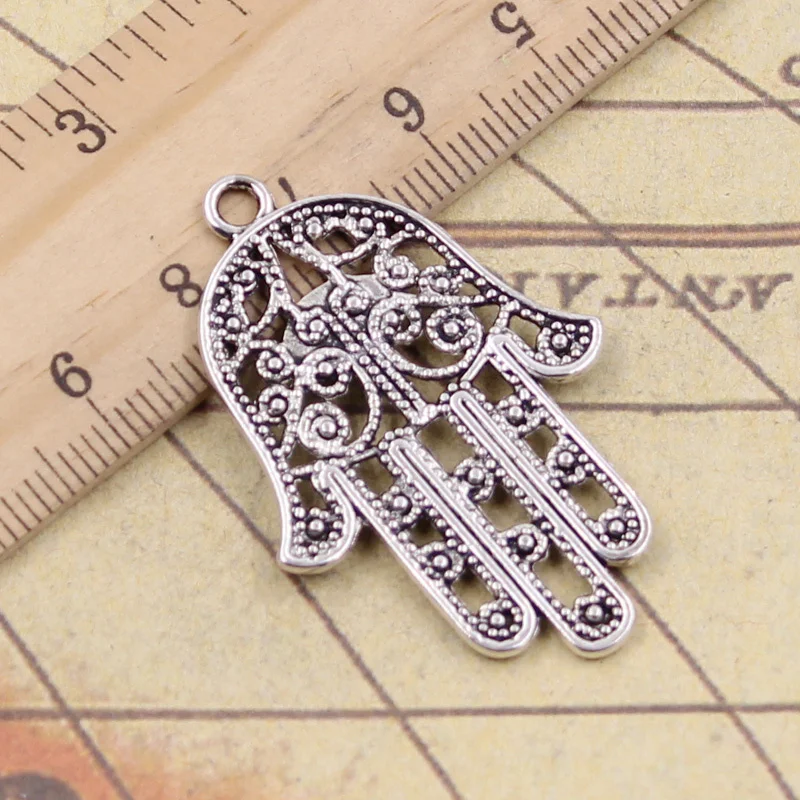 6pcs Charms Death Eye Hamsa Palm Fatima Hand 36x25mm Tibetan Bronze Silver Color Pendants Antique Making DIY Handmade Jewelry