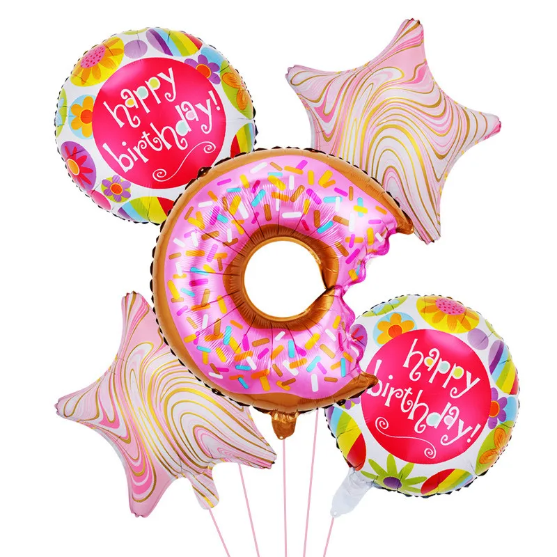 

5pcs donut Candy star Foil balloons baby birthday party decoration happy birthday balloons baby shower donut Party balloon