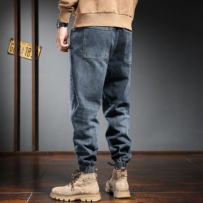 2022 New Men Blue Jeans Baggy Harem Pants Plus Size Jean Mens Streetwear Casual Elastic Waist Denim Trousers