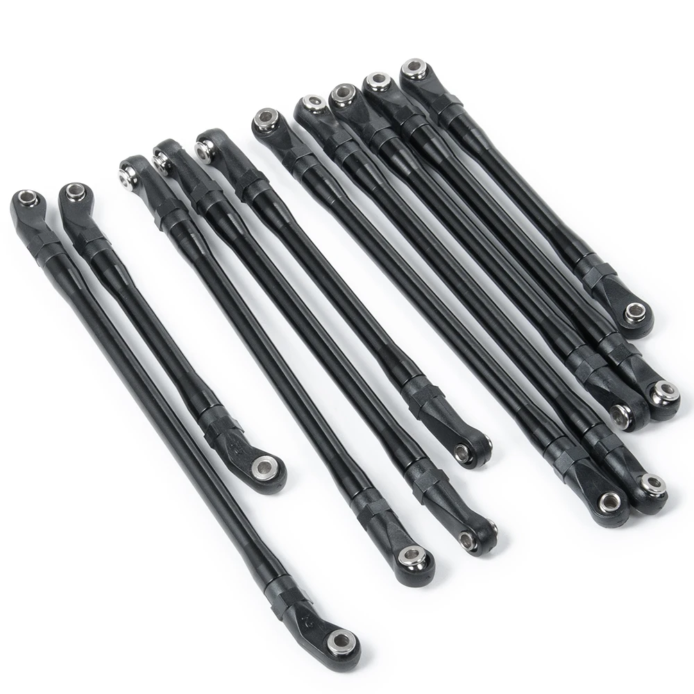 YEAHRUN 10pcs/set Black CNC Alloy Rod Link Linkage Set for Axial SCX10 II 90046 1/10 RC Crawler