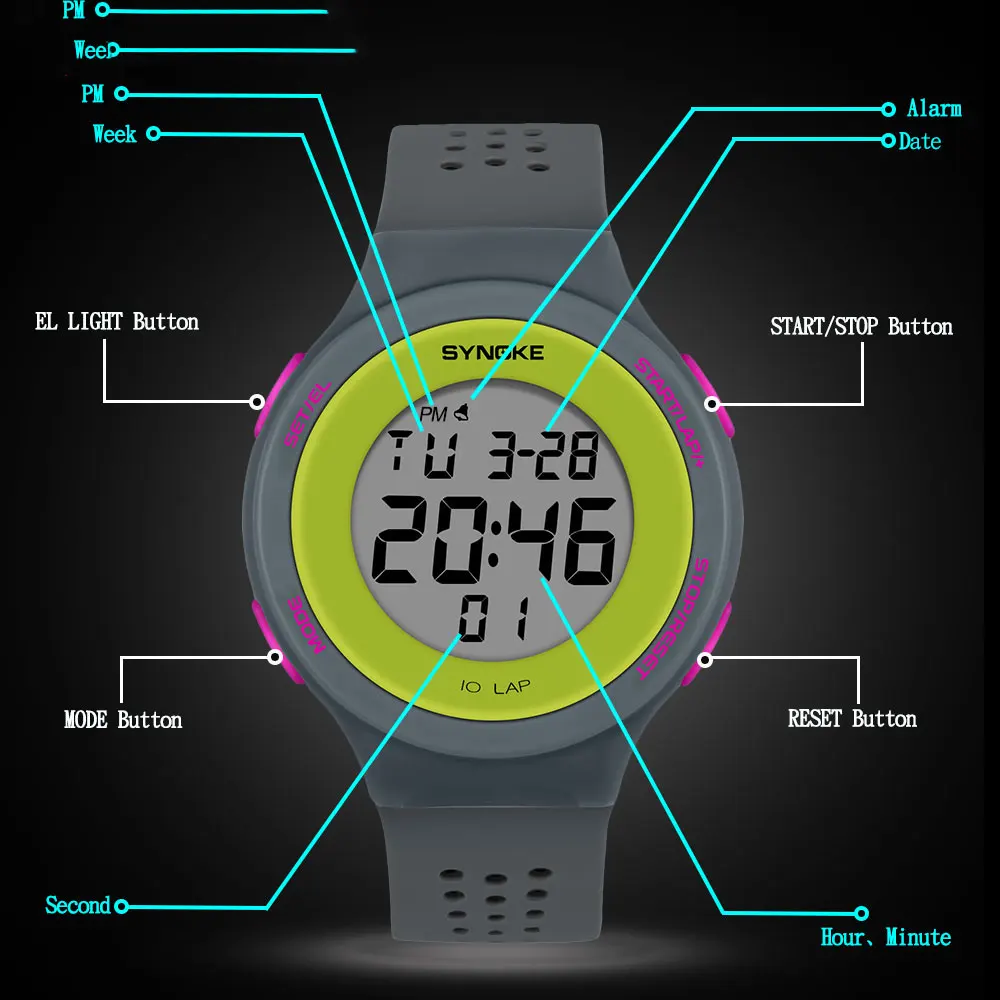 SYNOKE-Montre de sport électronique numérique LED pour homme et femme, étanche, ultra mince, unisexe, militaire, plongée, 50m