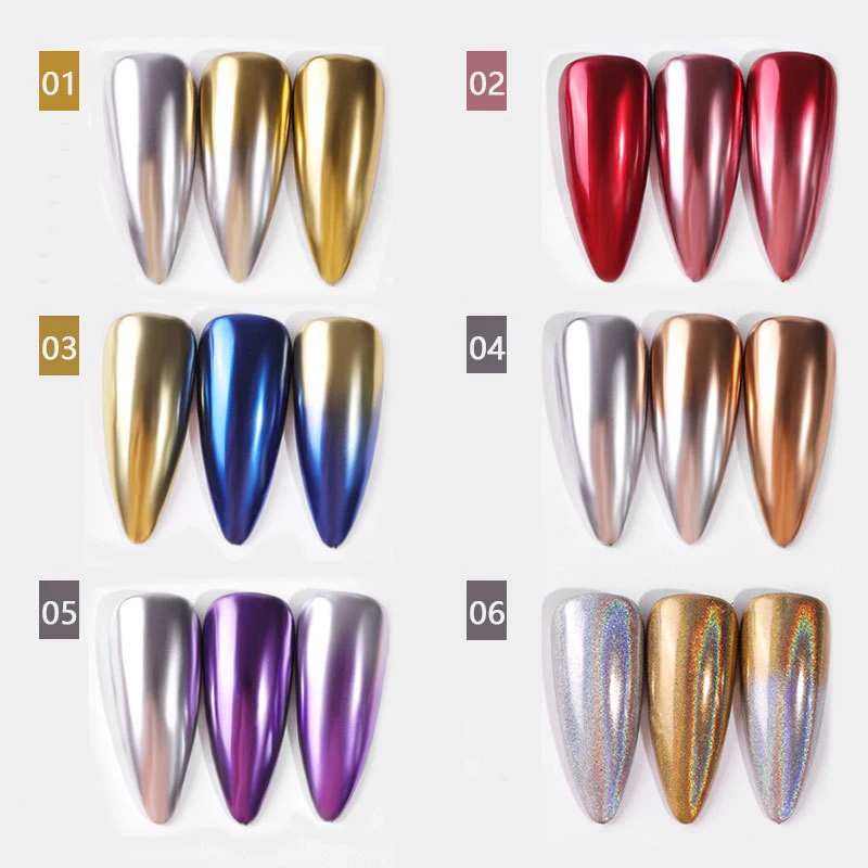 0.8g Solid Glitter Two-color Mirror Powder Metallic  Nail Art UV Gel Polishing Chrome Flakes Pigment Dust Decoration T1737