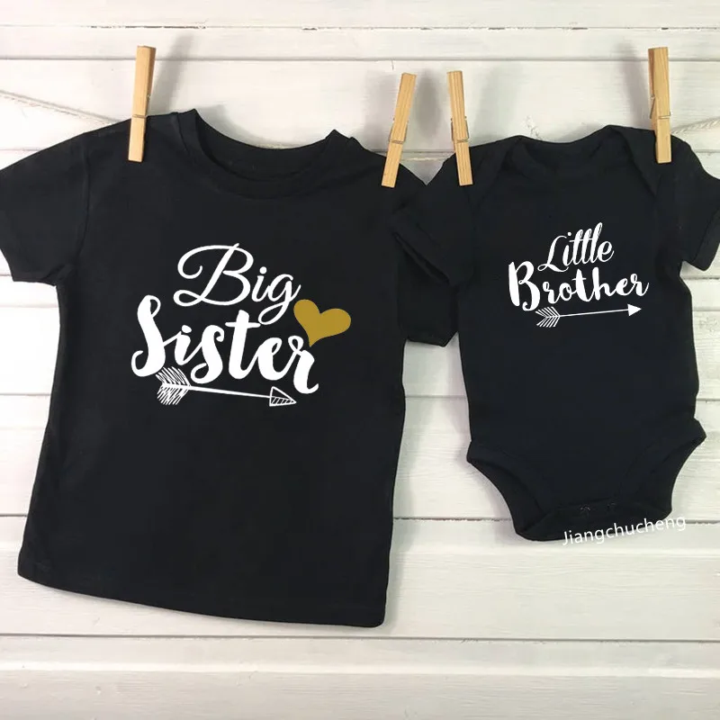 Family Matching Outfits Brother Sister Summer Tshirt Baby Boys Romper Little Boy Bodysuit Big Sister T-shirt Summer Kid Top Tees