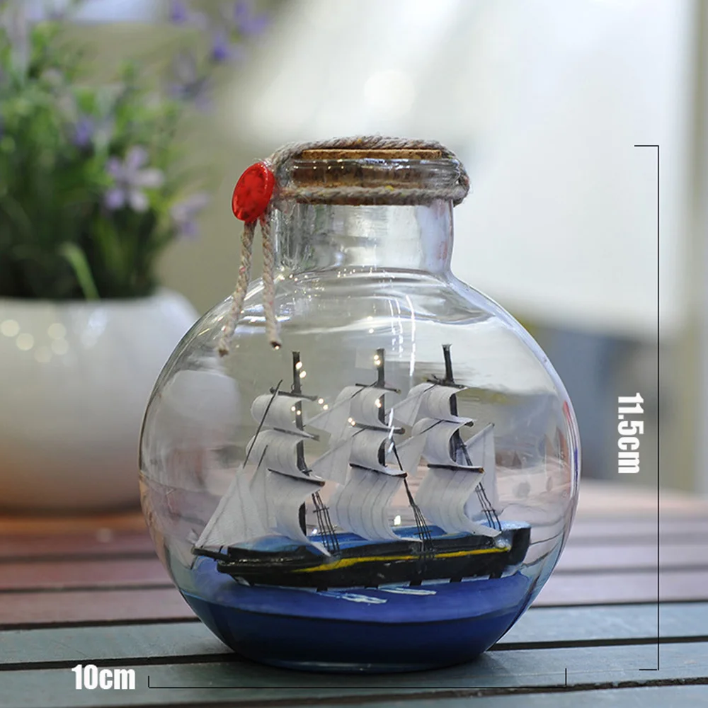 Sailing Boat in Drift Bottle Mediterranean Glass Pirate Ship Wishing Bottle Nautical Home Decor Gifts Crafts