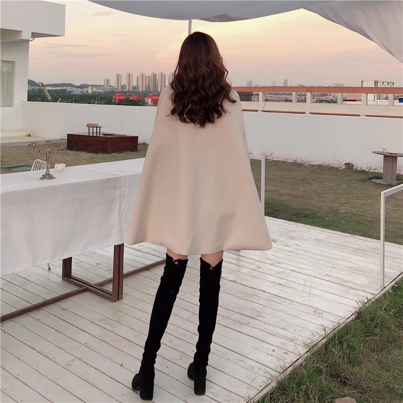 2024 Autumn High Quality Woolen Cloth Shawl Cape Poncho With Belt Women Mid-length Korean Sleeveless Casual Ladies Cape Coats