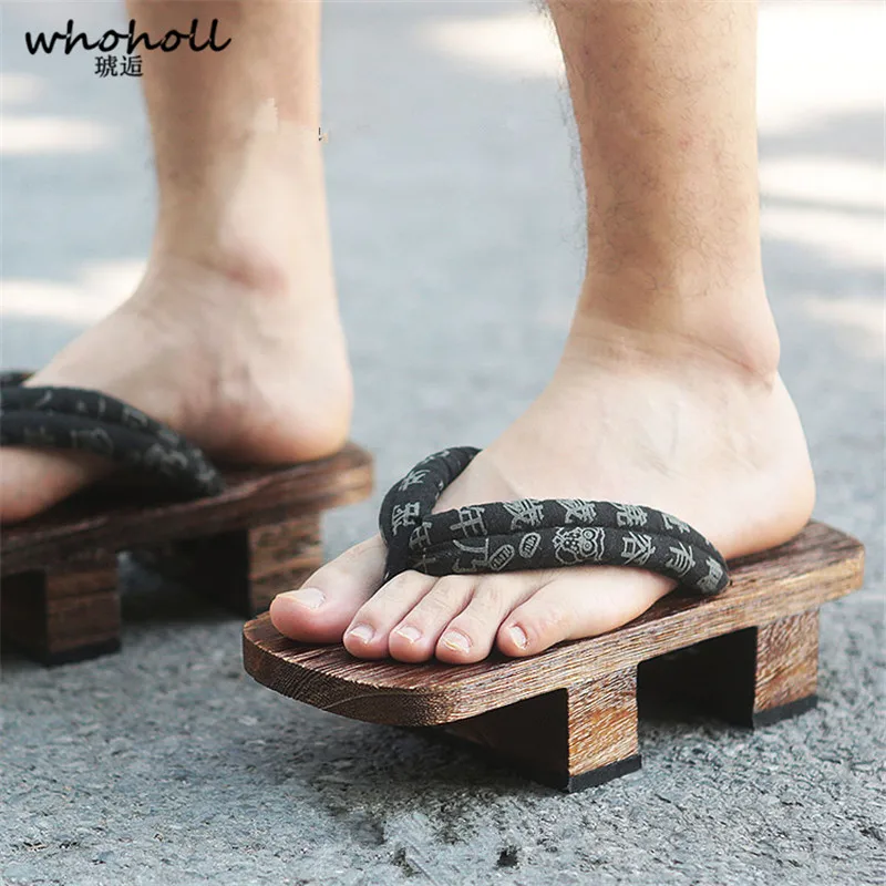 Maat 46 47 Man Flip-Flops Japanse Klompen Houten Geta Twee Tanden Cosplay Kostuum Anime Unisex Sandalen Slippers