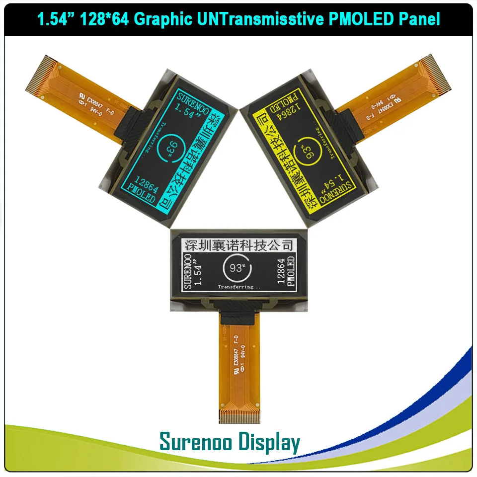 Tela de exibição real OLED, 1.51, 1.54 ", 128x56, 12856, 12864, transparente, I2C, IIC, SPI, Painel PMOLED, Tela de exibição do módulo LCD, SSD1309