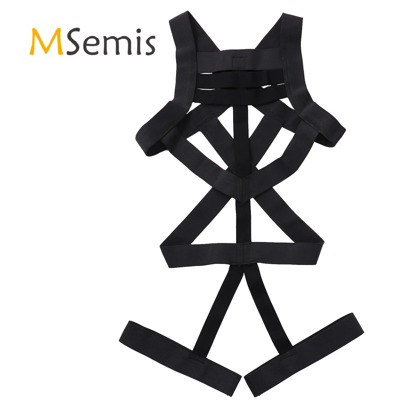 Mens One-piece Body Shoulder Chest Harness Belt Elastic Straps Criss Cross Back Hollow Out Bodysuit with Leg Garter Belt