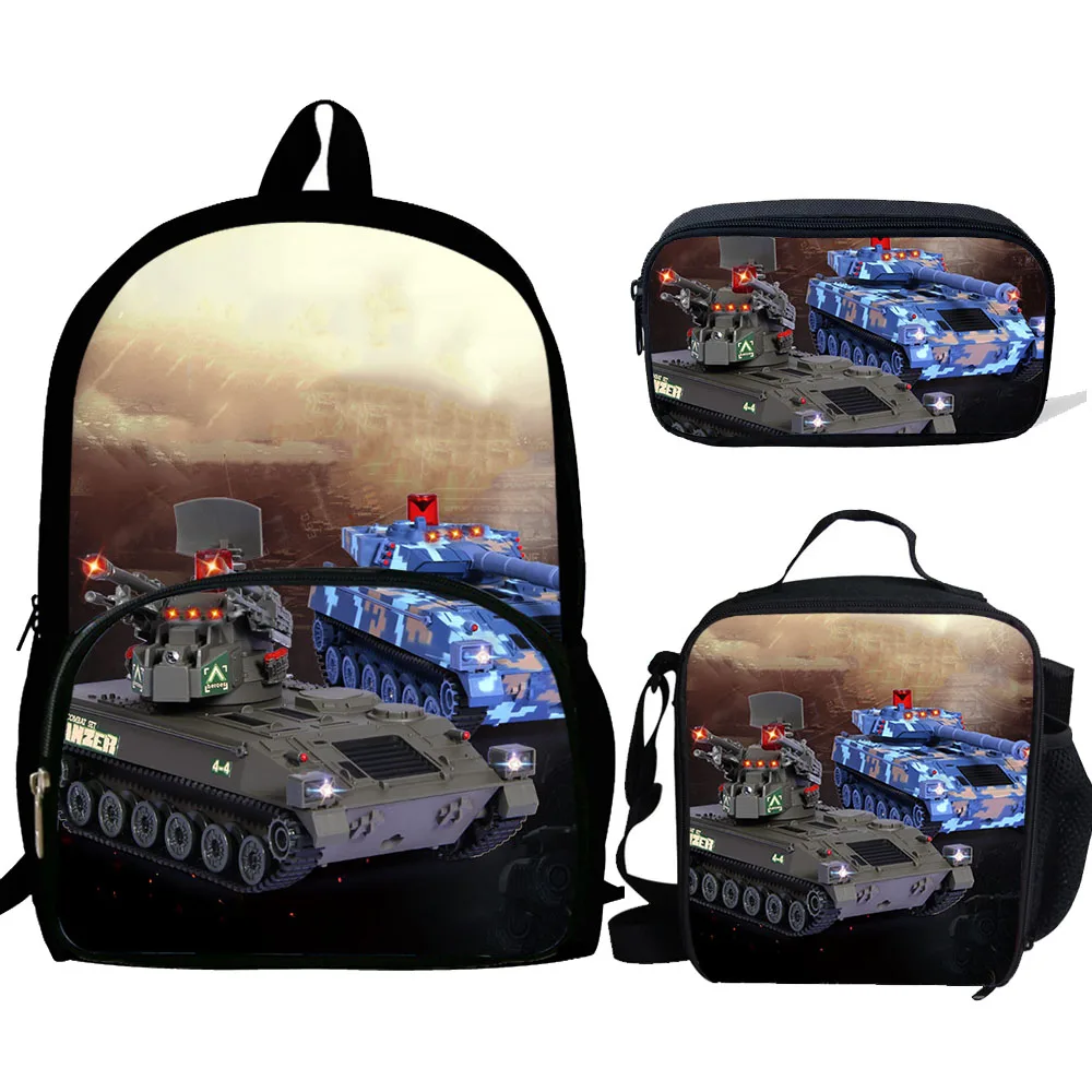 3pcs/set School Bags For Teen Girls&Boys School Backpack Cartoon Tank Pattern Bookbag Lovely Satchel