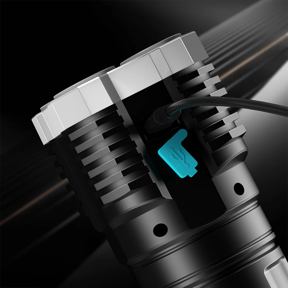 MONHNR Powerful LED Flashlight Portable Long -Range Torch USB Rechargeable Searchlight Waterproof Spotlight for Fishing Light