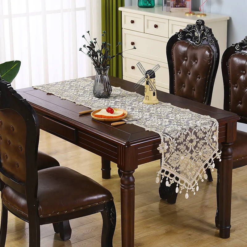 European Luxury Lace Embroidery Pendant Table Runner Home Villa Desk TV Closet Piano Cover Living Room Study Party Wedding Decor