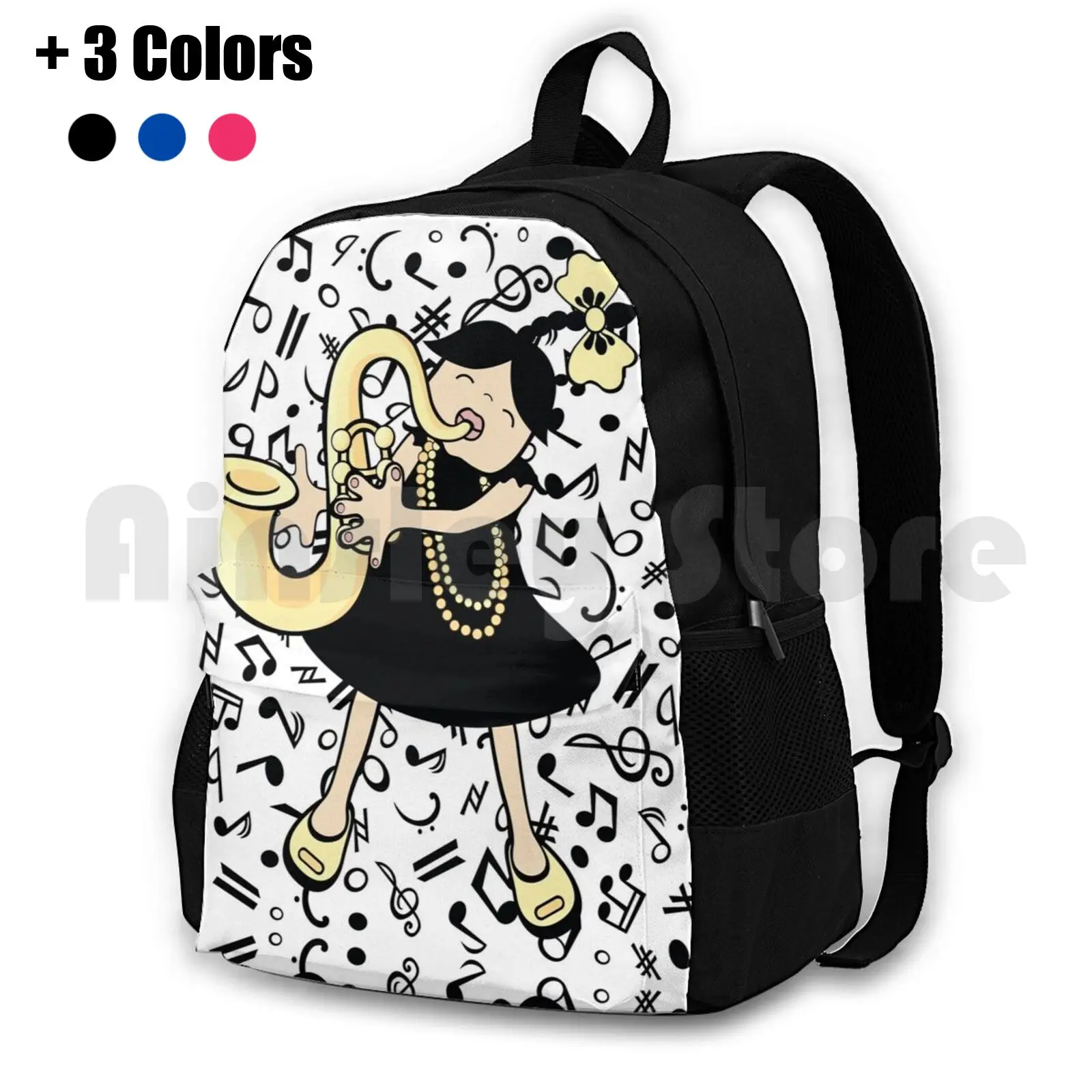 Saxophone Baby Outdoor Hiking Backpack Riding Climbing Sports Bag Girls Vector Baby Child Kid Cartoon Sound Instrument