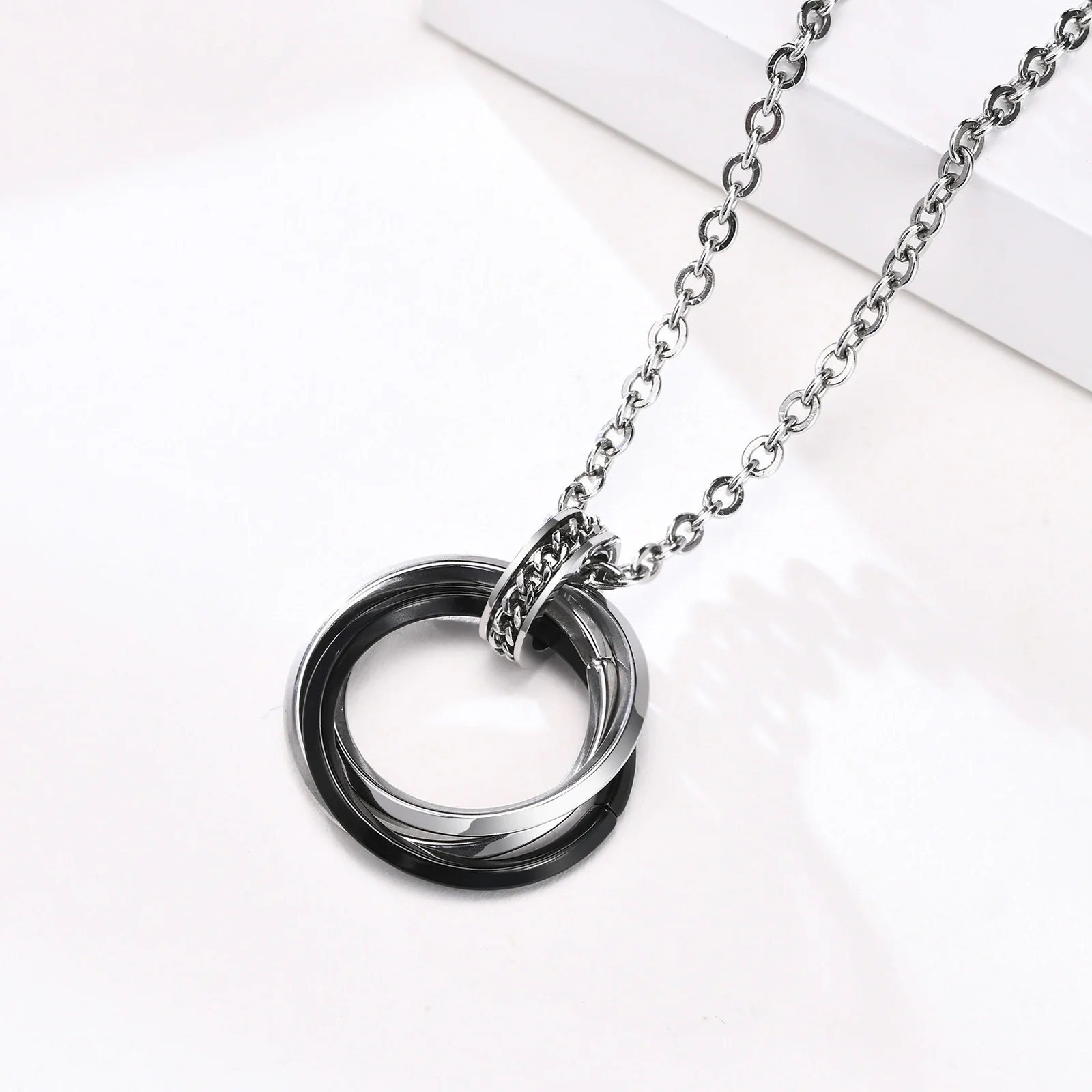 Stainless Steel Tri Circle Men Pendant Necklace Man Jewelry