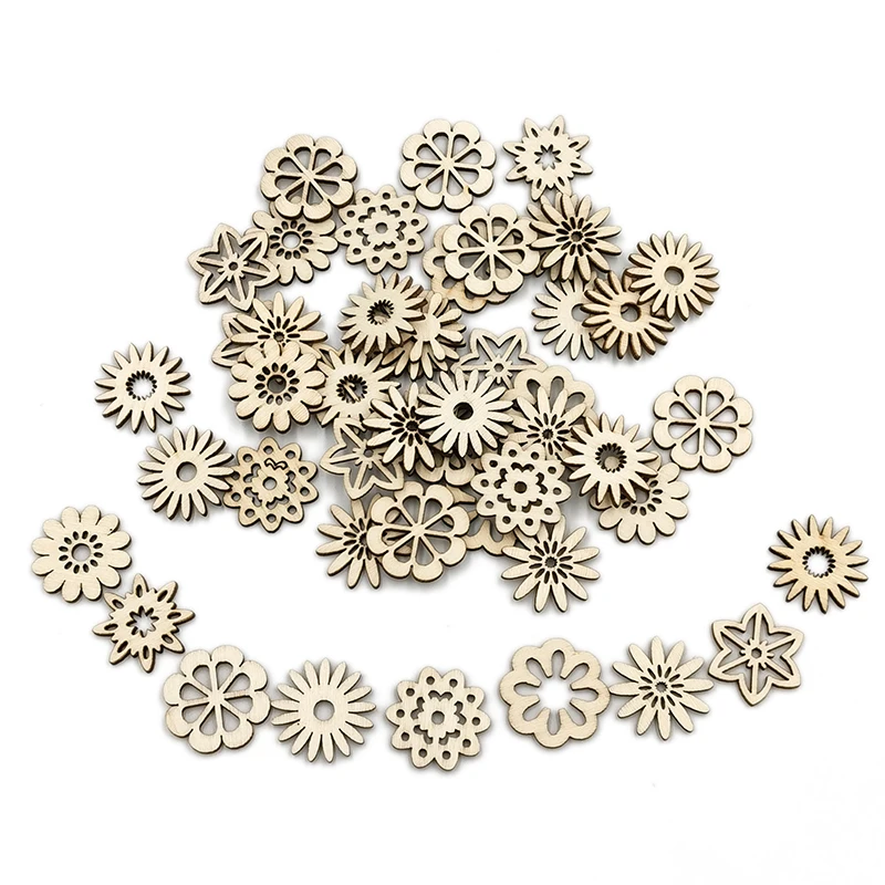 20pcs Unfinished Wooden Mixed Flower Wooden Cutout Discs Crafts Art DIY Decoration