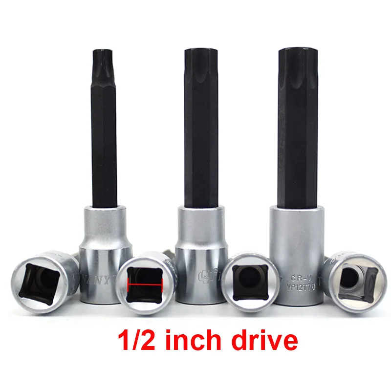 1PC 100mm 1/2\' Drive Star Torx Screwdriver bit Tamper Security Socket bits T20 T25 T27 T30 T40 T45 T50 T52 T55 T60 T70 T80 T90