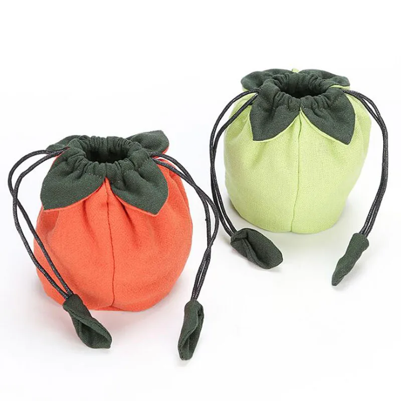 2pcs Creative Persimmon Shape Tea Cup Storage Bag Portable Travel Cloth Drawstring Bag Tea Ceremony Tea Cozies