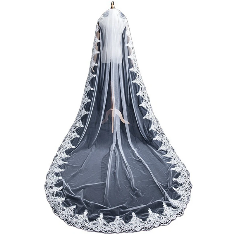 Voile de mariée en dentelle pour patients, blanc ivoire, bord long, accessoires de mariage