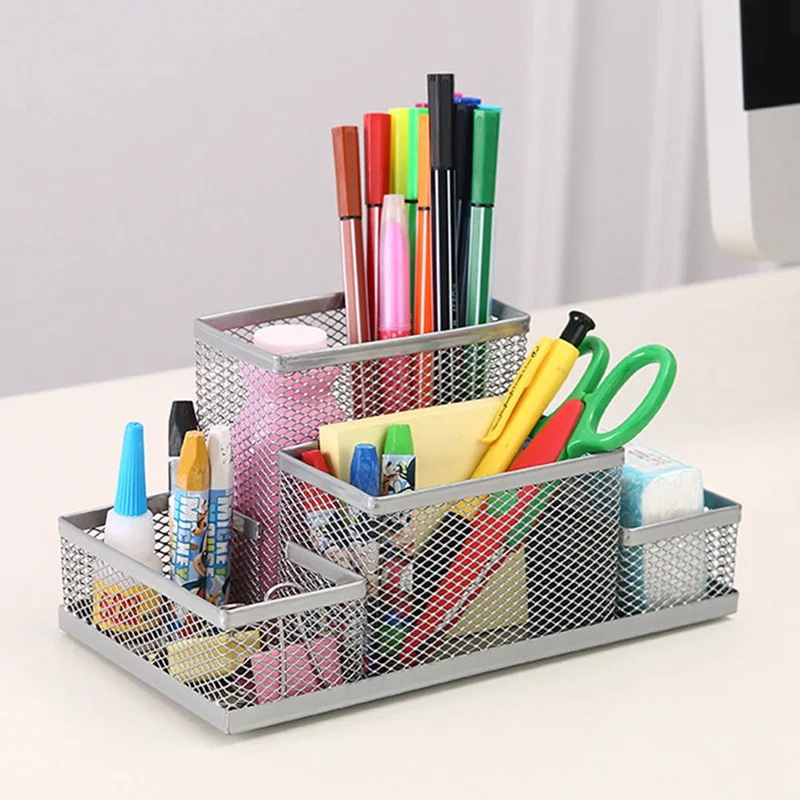 1PC Fashion Multifunctional Office Stationery Desk Organizer Mesh Collection Pen Holder Organizer Box For Birthday Gift