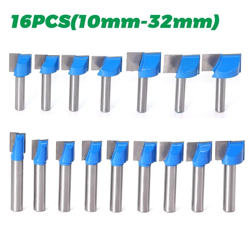 1/4/16ppc 8mm haste superfície aplainamento fresagem de madeira roteador bits 16 tamanhos inferior limpeza corte de madeira roteador bit