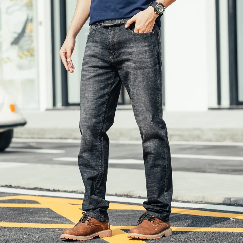 Men Fashion Jeans Pants Straight Loose Baggy Harem Elastic Denim Pants Hip Hop Casual Cotton Breathable Wide Leg Black Trousers