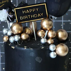 5 Pcs/lot Gold Ball Cake Topper Happy Birthday Cupcake Topper Personalized Wedding Baby Shower Baking Cake Top Flag Decorations