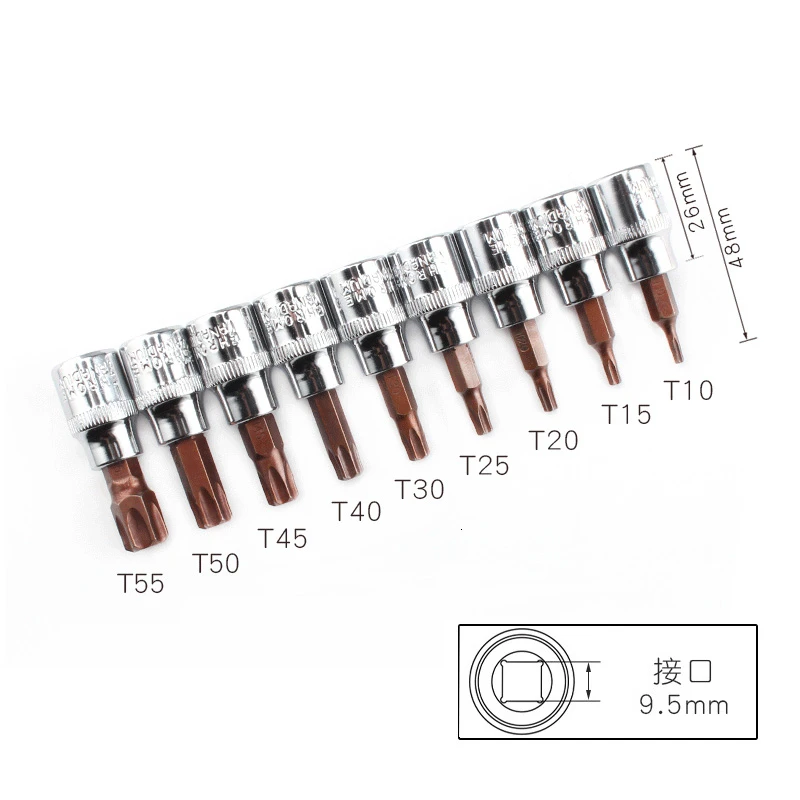 Torx Bit Hexagon Socket Electric Screwdriver Bit Wrench 3/8 S2 Hexagonal Head Auto Repair Tools High Hardness No Rust