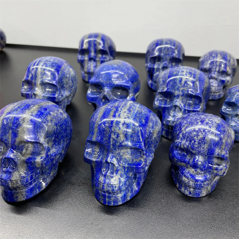 

Natural Lapis Lazuli Skull Statue Mineral Crystal Skull Figurine Hand Carved Bone Feng Shui Healing Collection 1pcs