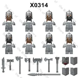 One Set Medieval Time Knight Dwarf Soldier Elves Figures Building Blocks Accessories Armor Shield Weapon Toys For Children X0314