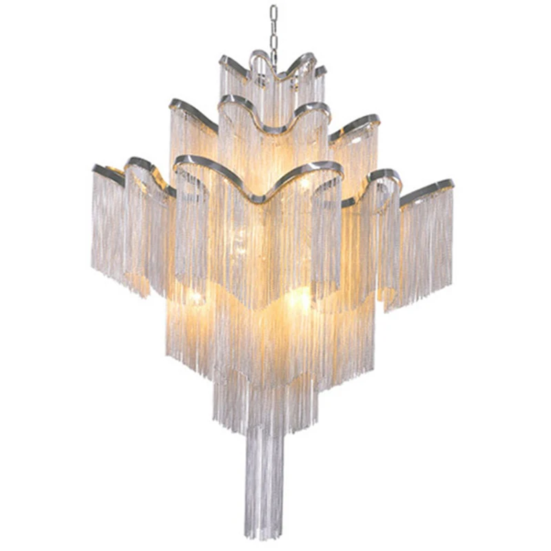 

Luxury Aluminum Pendant Light D80cm Gold Silver Chain Tassel Light Home Salon Hotel Art Decorative LED Pendant Lamps