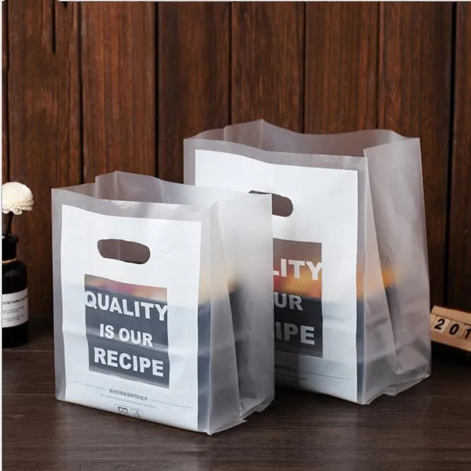 50pcs Transparent Bag With Handle Food Packaging Bag Party Favor Baking Take Away Bags