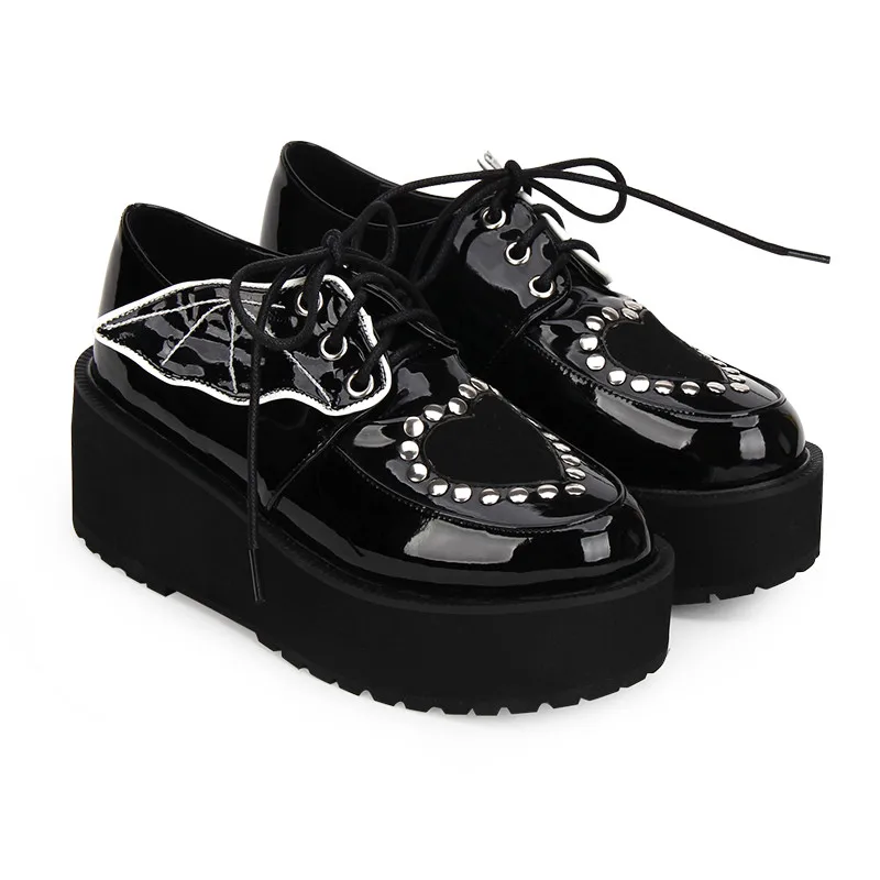 

Sweet Retro Lolita Thick Bottom Shoes Sponge Cake Stud Goth Wings College Girls Jk Uniform Lolita Shoes Punk Jk Fashion Love Sho