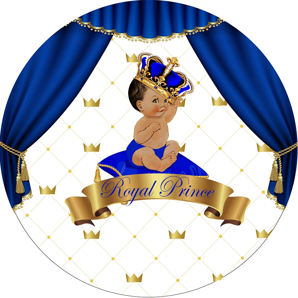 Royal Prince Round Circle background Backdrop Baby Shower Photo Booth Birthday Party banner Cake Table Cover plinth  YY-380