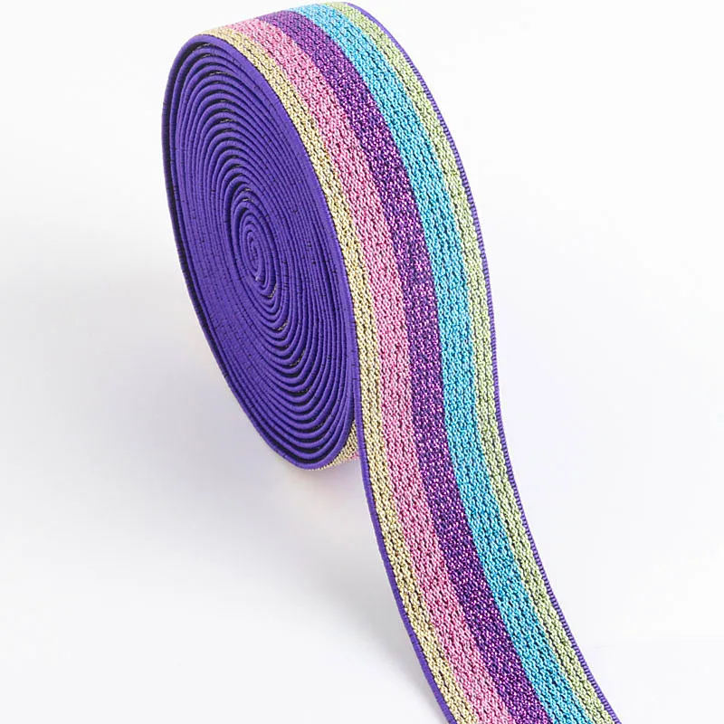 25mm Colorful Printed Gillter Elastic Ribbons Bands Stretchy Tape DIY Headwear Clothing Bag Trousers Sewing Accessories 1yards