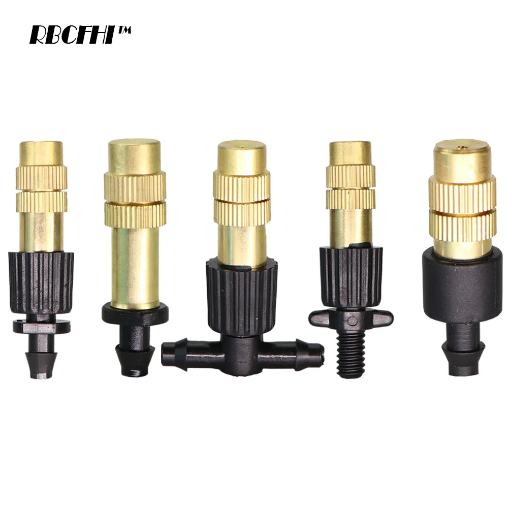 RBCFHI 10PCS 5 Types of Micro Drip Irrigation Misting Brass Nozzle Garden Spray Cooling Parts Copper Sprinkler with Connector