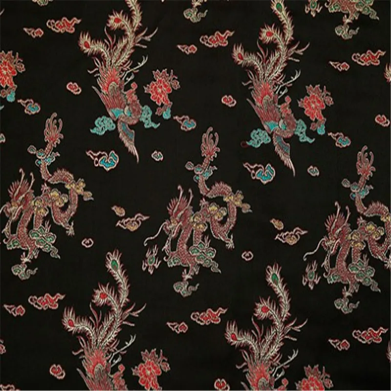 Chinese Factory Wholesale Jacquard Brocade Fabric Dragon Phoenix Design for Garment Robe Bedding Curtain