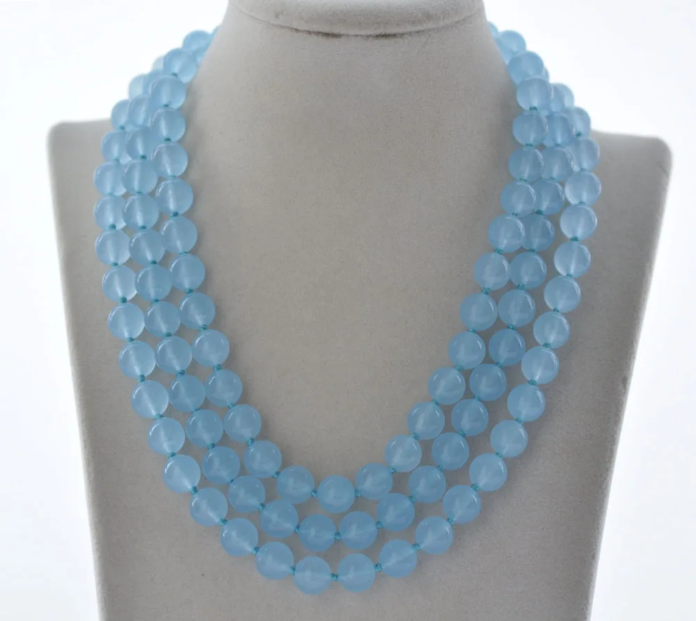 

MCT·STAR Z10912 52" 10mm Aquamarine Blue Round Jade Chalcedony Necklace