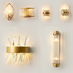 Nordic Golden Luxury wall lamp Indoor Crystal Wall Lamp for Living Room Bedroom Bedside Decor Luminaire Led Wall Light