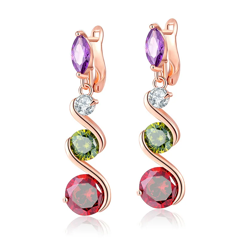 HUAMI Crystal Dangle Drop Earrings Rose Gold  Fashion Colorful Color Zircon Wholesale Ins Hot Sale Fashion Jewelry 2021 Bijoux