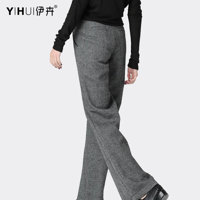 2020 nuove donne invernali pantaloni lunghi dritti pantaloni di lana grigio a vita alta sciolto Casual Plus Size moda ufficio pantaloni da donna