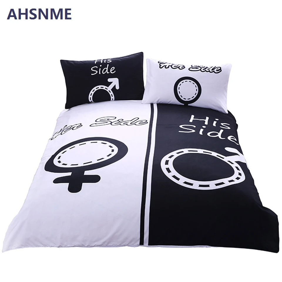 

AHSNME LOVE Couple 3Pcs quilt cover + pillowcase set United States Twin Full Queen King No Fading pilling