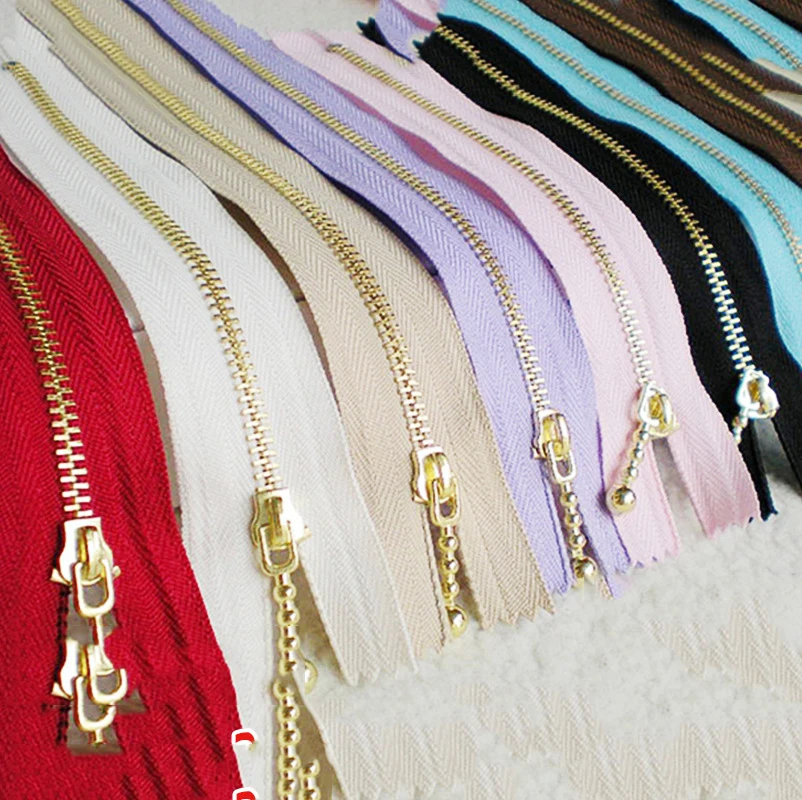 10PCS 3# Gold Metal Zipper Close-end Zip 25cm 30cm for Jeans Bags Sewing Tailor Garments Handbag Craft DIY Accessories