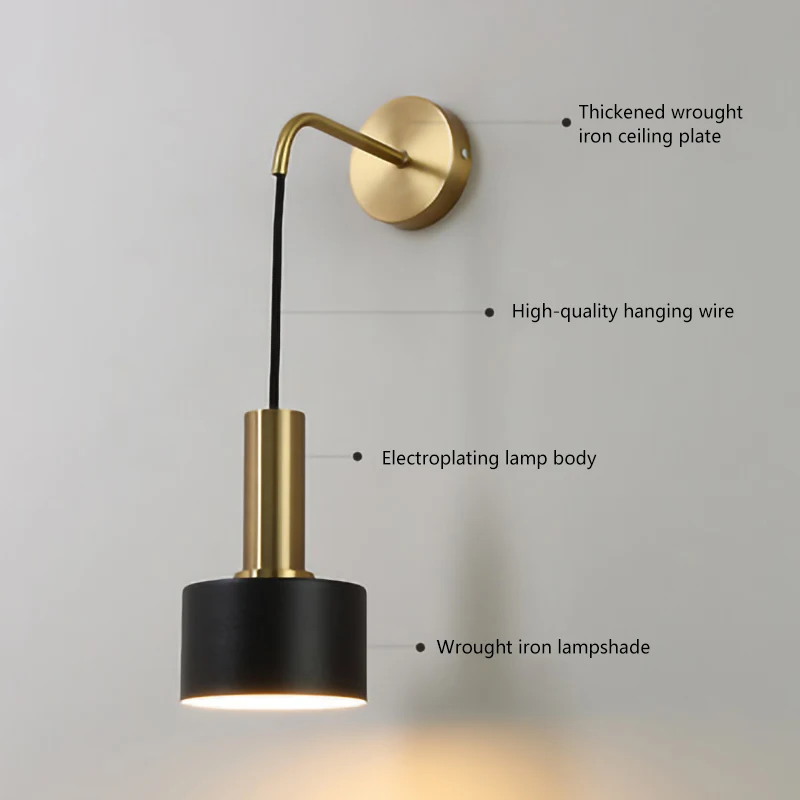 Nordic modern wall lamp E27 LED sconce light gold black indoor lighting home decor kitchen bedroom living room bedside decorate