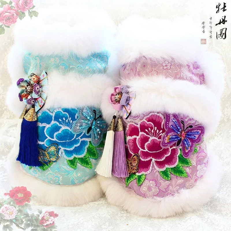 

Handmade Winter Dog Clothes Pet Supplies Parkas Butterfly Flowers Rose Peony Brocade Fur Accessories Cat Chihuahua Maltese