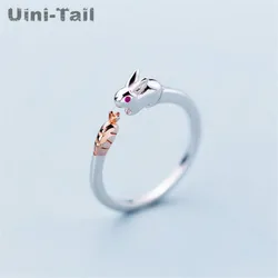 Uini-Tail 2024 new listing 925 Tibetan silver simple cute bunny carrot ring fashion creative small fresh sweet open ring ED495