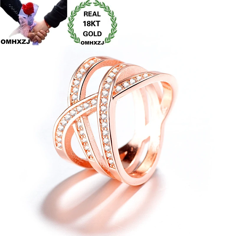 OMHXZJ Wholesale European Fashion Woman Girl Party Birthday Wedding Gift Crown Wide AAA Zircon 18KT Rose White Gold Ring RR994